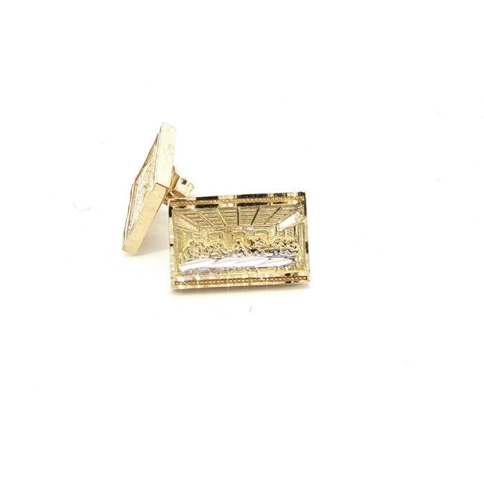 10K Yellow Gold Rectangular Last Supper Two-Tone Stud Earrings