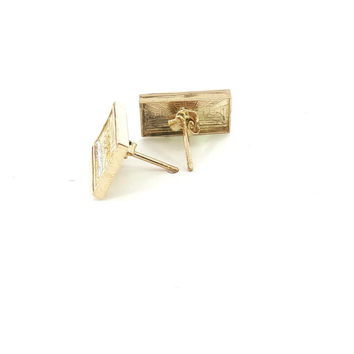 10K Yellow Gold Rectangular Last Supper Two-Tone Stud Earrings