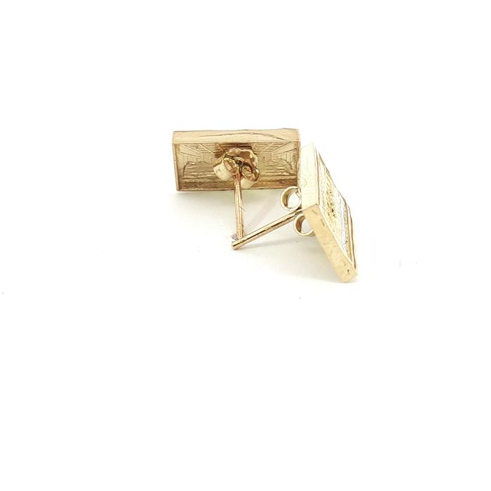 10K Yellow Gold Rectangular Last Supper Two-Tone Stud Earrings