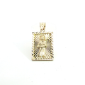 10k Yellow Gold Santa Muerte Sunburst Diamond-Cut Rectangular Pendant
