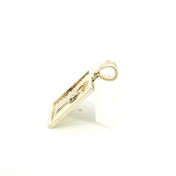 10k Yellow Gold Santa Muerte Sunburst Diamond-Cut Rectangular Pendant