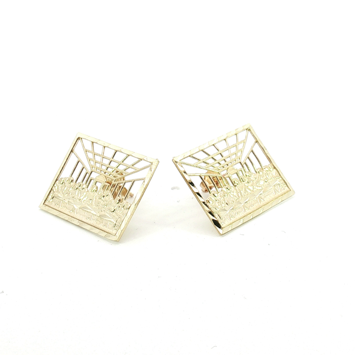10K Yellow Gold Square The Last Supper Stud Earrings
