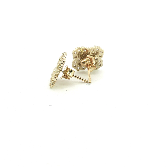 10K Yellow Gold Stone Cluster Stud Earrings