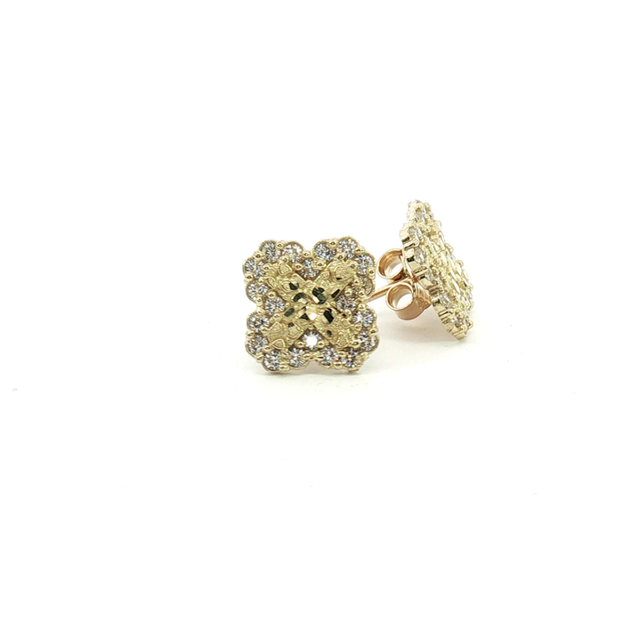 10K Yellow Gold Stone Cluster Stud Earrings