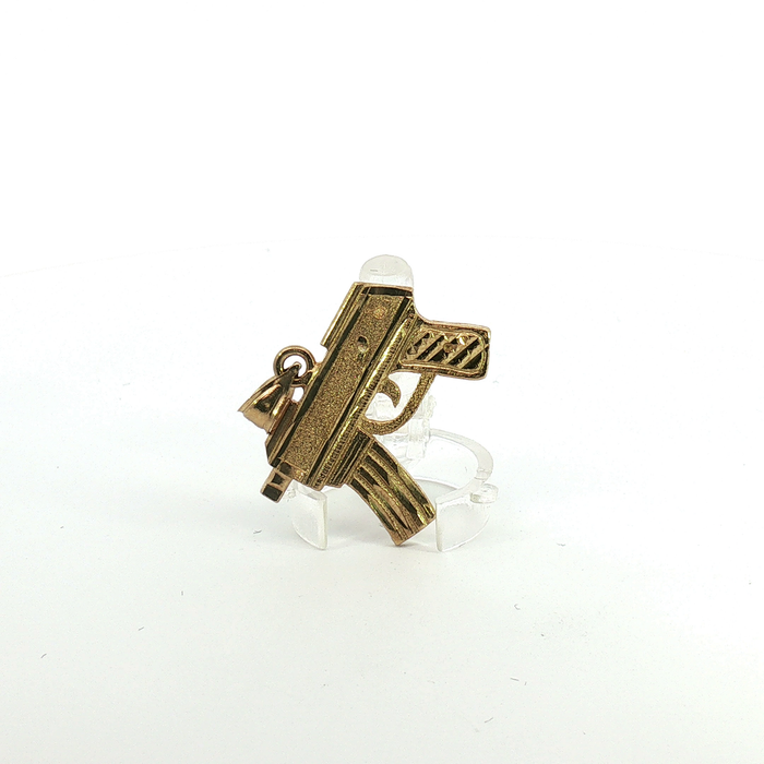 10K Yellow Gold Submachine Gun Pistol Pendant
