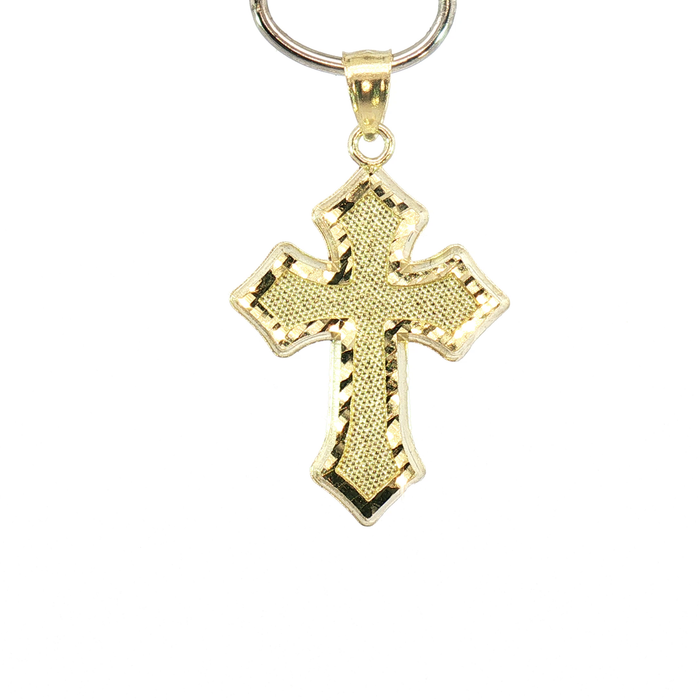 10K Yellow Gold Textured Diamond-Cut Cross Pendant