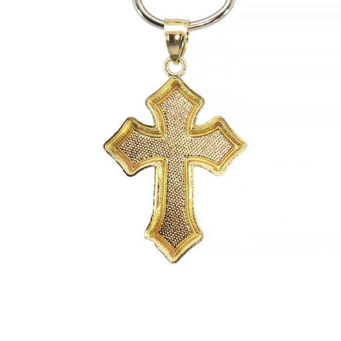 10K Yellow Gold Textured Diamond-Cut Cross Pendant