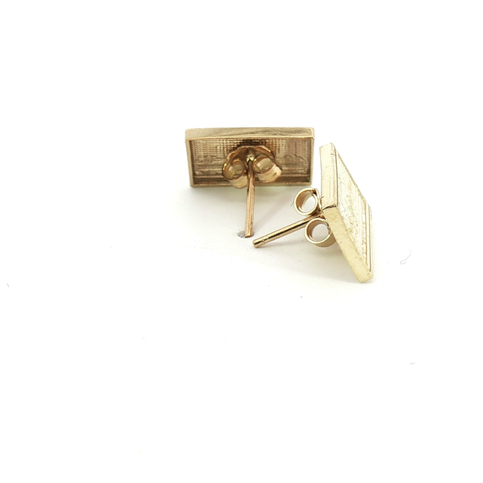 10K Yellow Gold The Last Supper Rectangular Embossed Stud Earrings