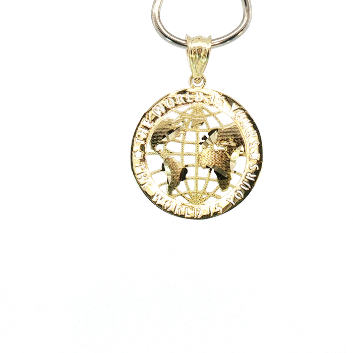 10K Yellow Gold "The World Is Yours" Cut-Out Globe Pendant