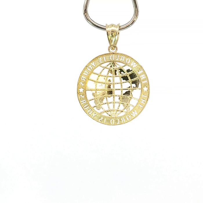 10K Yellow Gold "The World Is Yours" Cut-Out Globe Pendant