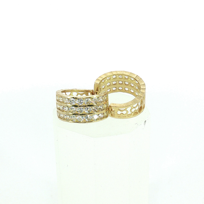 10K Yellow Gold Three-Row Diamond Huggie Hoop Earrings with Cutout Details
