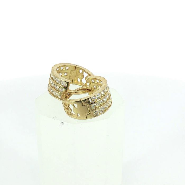 10K Yellow Gold Three-Row Diamond Huggie Hoop Earrings with Cutout Details