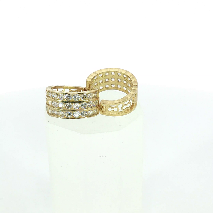 10K Yellow Gold Three-Row Diamond Huggie Hoop Earrings with Cutout Details