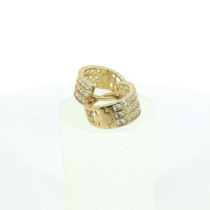 10K Yellow Gold Three-Row Diamond Huggie Hoop Earrings with Cutout Details