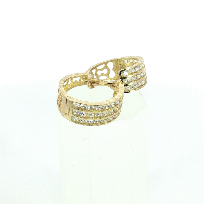 10K Yellow Gold Three-Row Diamond Huggie Hoop Earrings