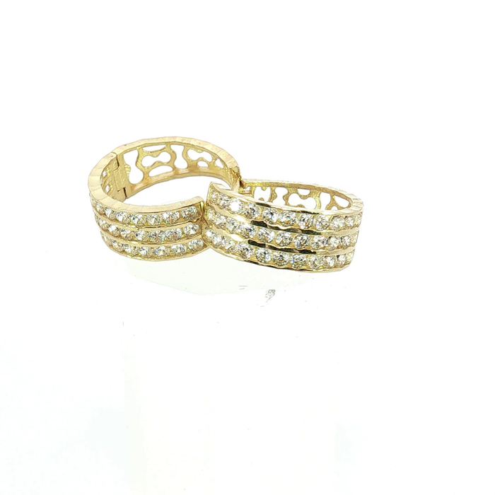 10K Yellow Gold Three-Row Diamond Huggie Hoop Earrings