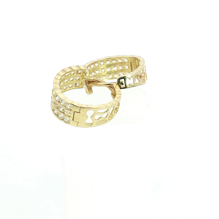 10K Yellow Gold Three-Row Diamond Huggie Hoop Earrings