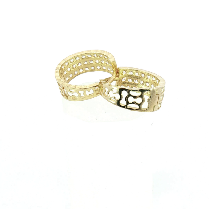 10K Yellow Gold Three-Row Diamond Huggie Hoop Earrings