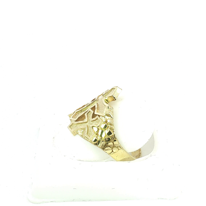 10K Yellow Gold Triple Cross Nugget Ring