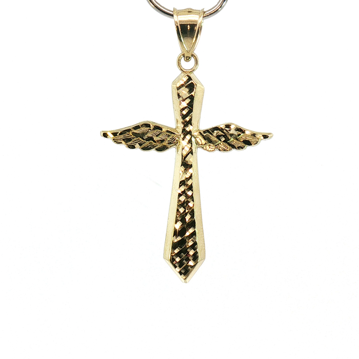 10K Yellow Gold Winged Cross Pendant