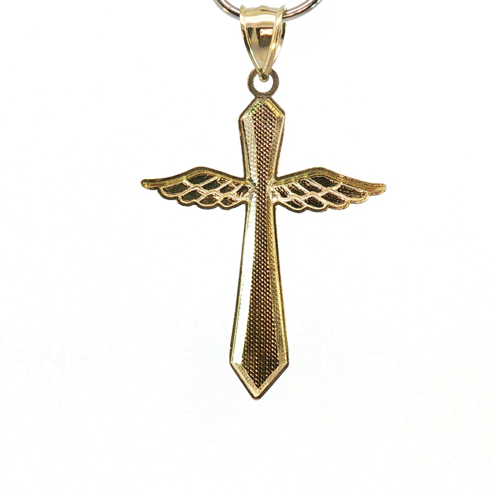 10K Yellow Gold Winged Cross Pendant