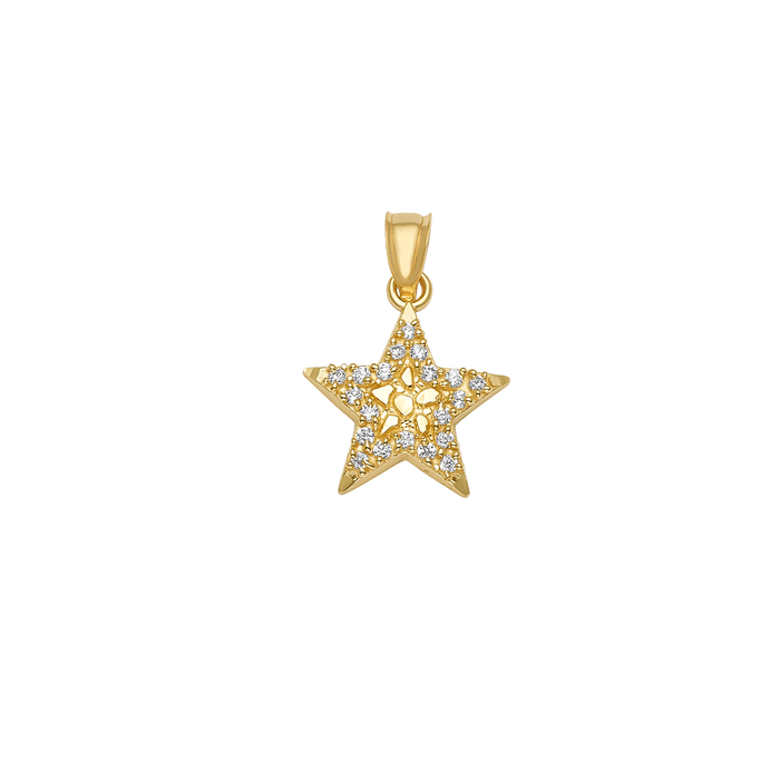 10K/14K Solid Gold Star CZ Accent Pendant