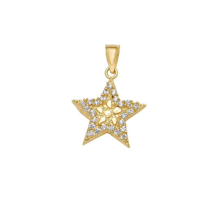 10K/14K Solid Gold Star CZ Accent Pendant
