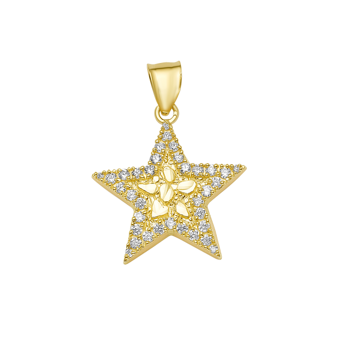 10K/14K Solid Gold Star CZ Accent Pendant