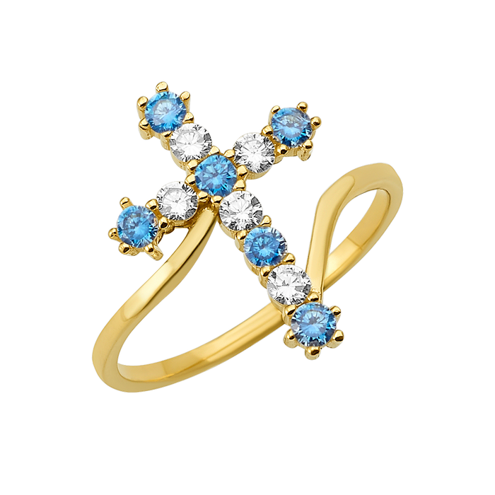 10K/14K Gold Cross Ring with Gemstones