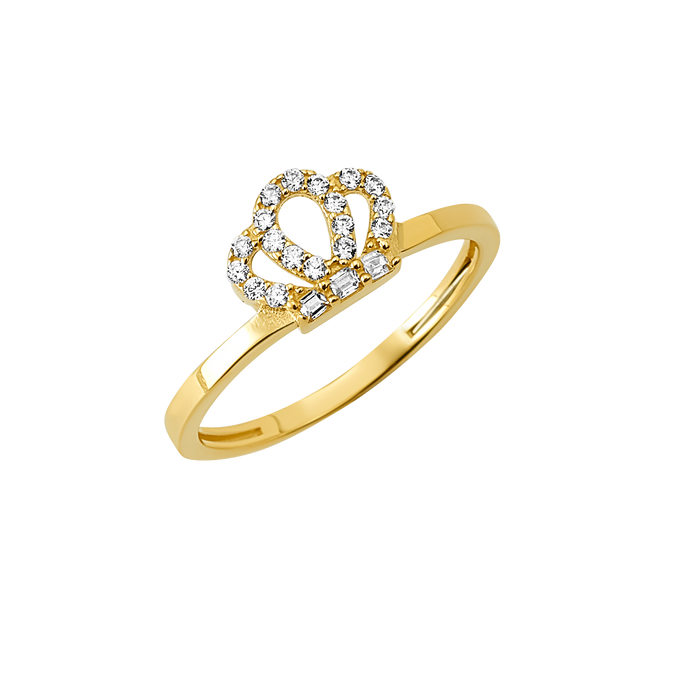 10K/14K Gold Crown Ring with Sparkling White Stones