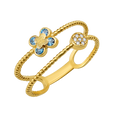 10K/14K Gold Double Band Flower Ring with Gemstones