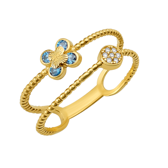 10K/14K Gold Double Band Flower Ring with Gemstones