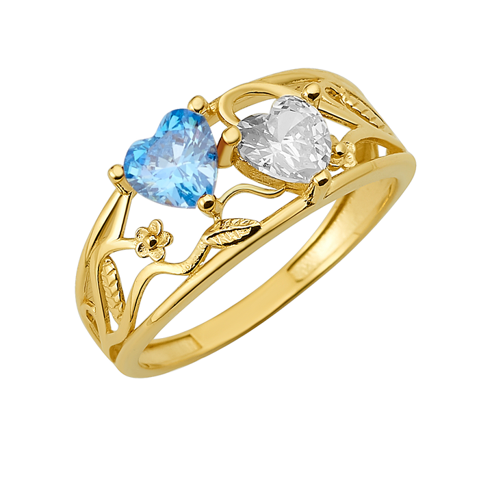 10K/14K Gold Double Heart Ring Gemstones