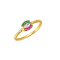 10K/14K Gold Flower Ring with Green & Pink Gemstones