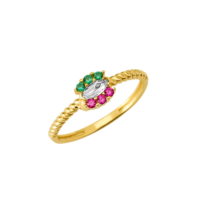 10K/14K Gold Flower Ring with Green & Pink Gemstones