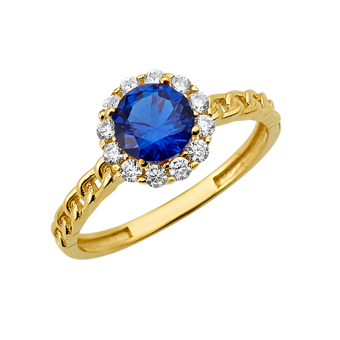 10K/14K Gold Halo Ring with Center Stone White Accents