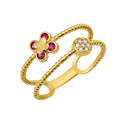 10K/14K Gold Double Band Flower Ring with Gemstones