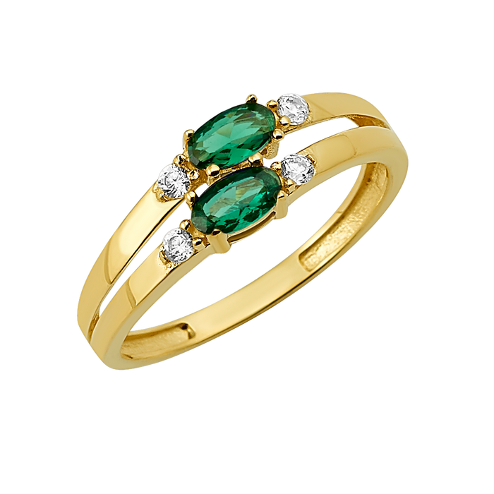 10K/14K Gold Double Gemstone Ring with White Accents