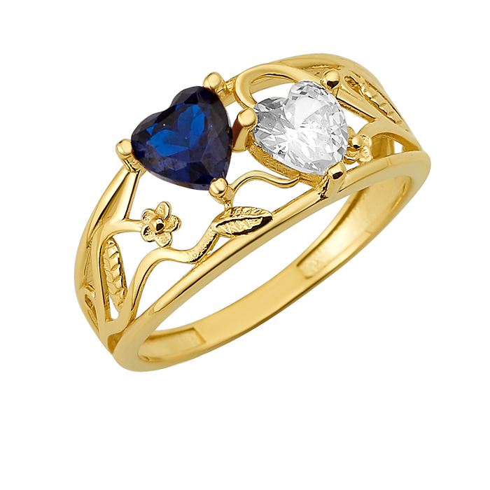 10K/14K Gold Double Heart Ring Gemstones