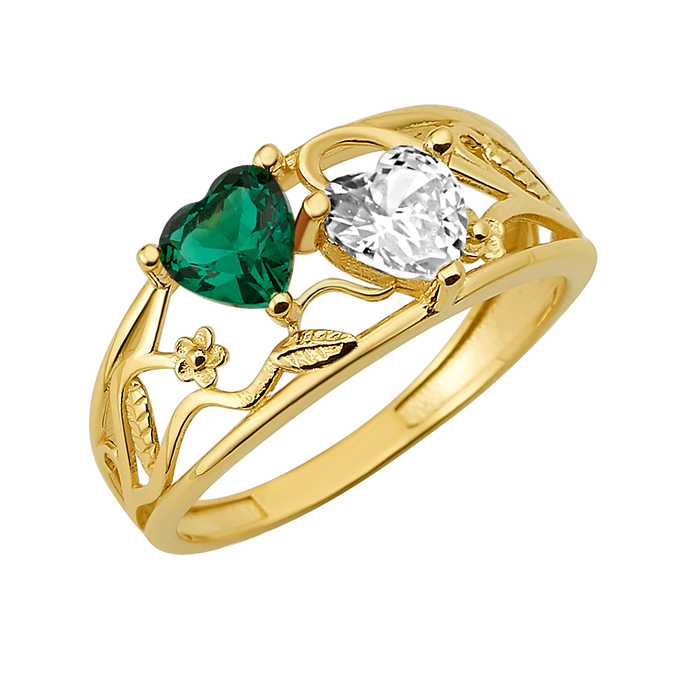 10K/14K Gold Double Heart Ring Gemstones