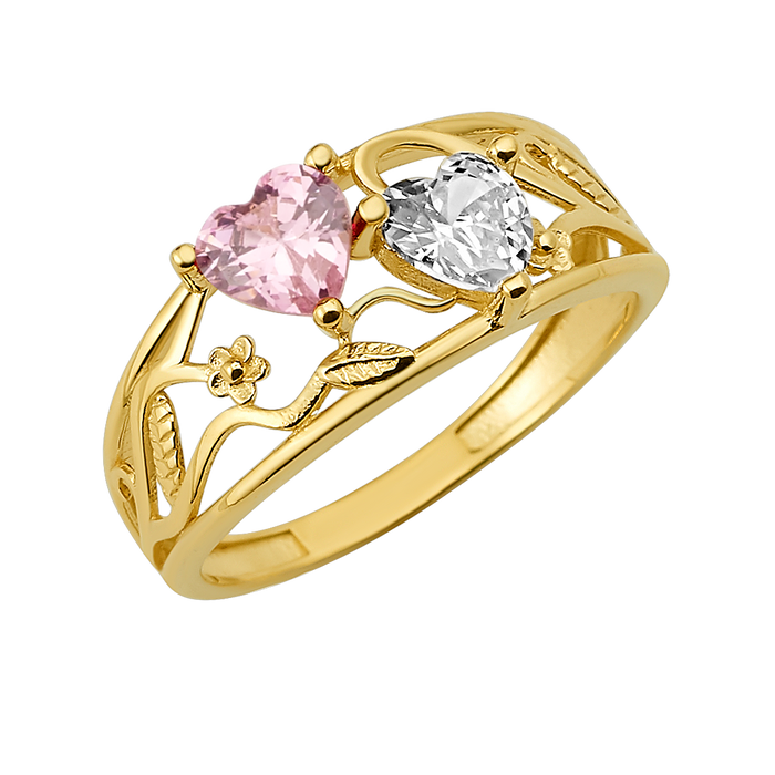 10K/14K Gold Double Heart Ring Gemstones
