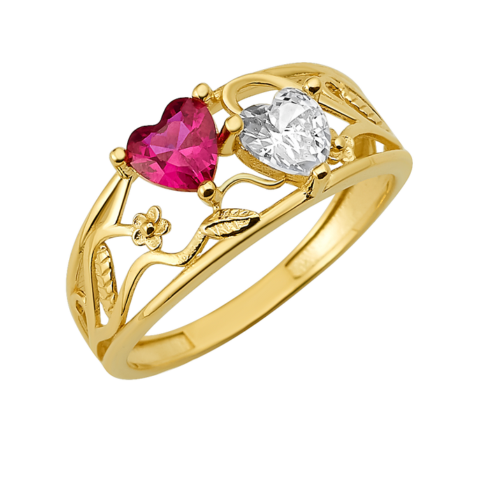 10K/14K Gold Double Heart Ring Gemstones