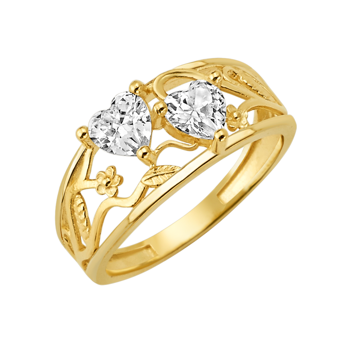 10K/14K Gold Double Heart Ring Gemstones