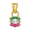 10K/14K Gold Rose Flower Ring with Red & White Gemstones