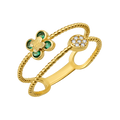 10K/14K Gold Double Band Flower Ring with Gemstones