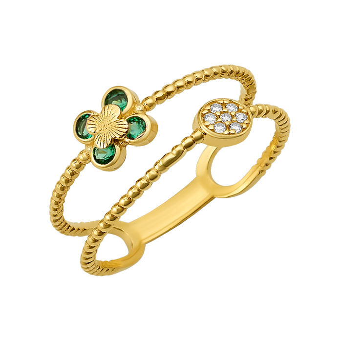 10K/14K Gold Double Band Flower Ring with Gemstones