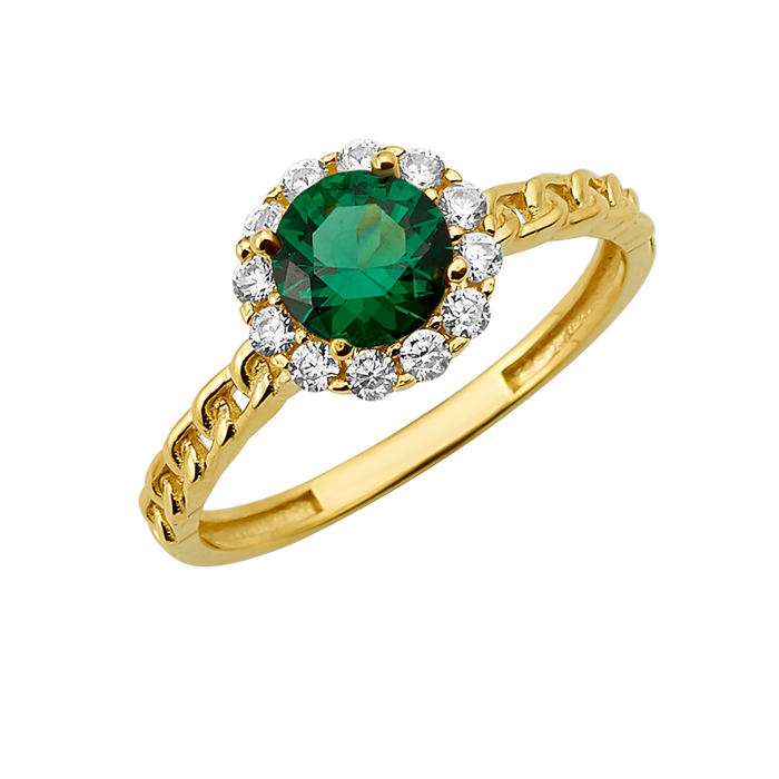 10K/14K Gold Halo Ring with Center Stone White Accents
