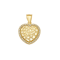 10K/14K Gold Heart Pendant CZ Halo Textured