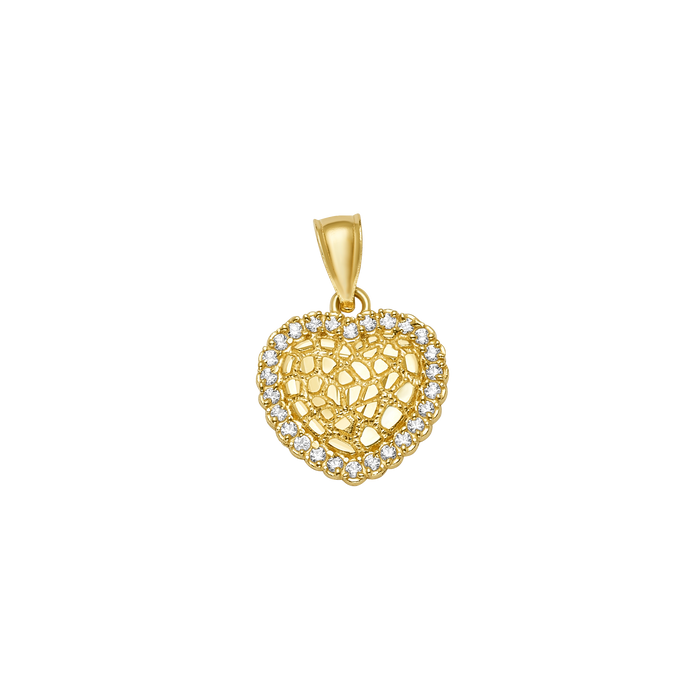 10K/14K Gold Heart Pendant CZ Halo Textured