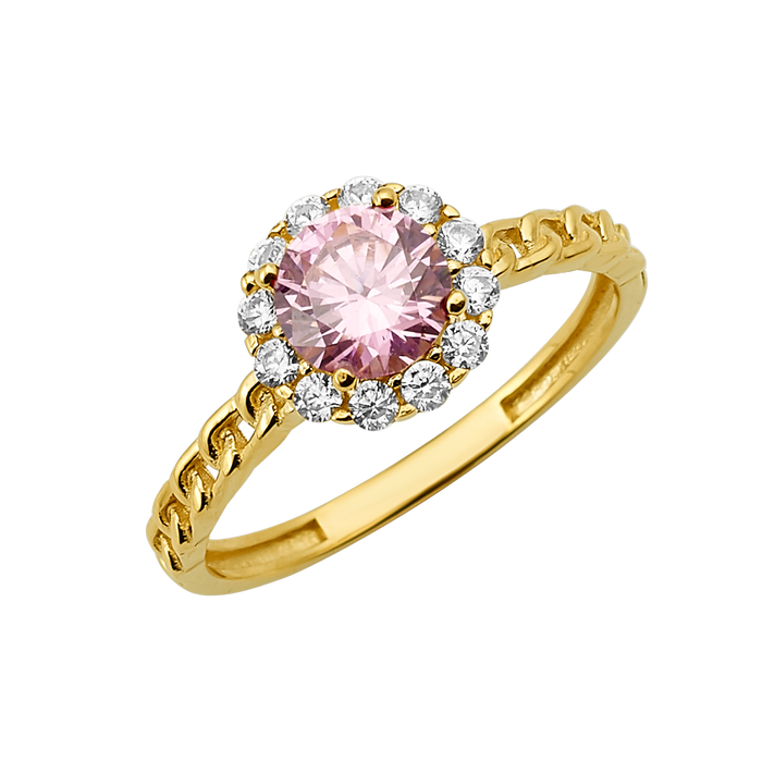 10K/14K Gold Halo Ring with Center Stone White Accents
